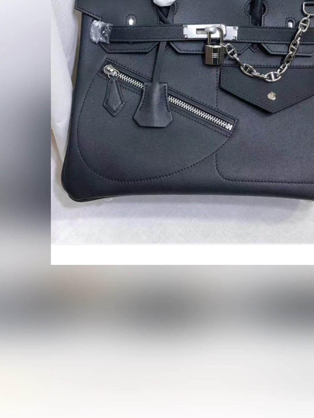 Structured Black Satchel with Silver Hardware and Chain Accent - Picture 3 of 4